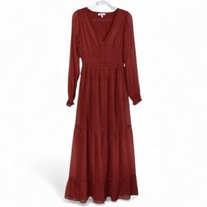 Patrons Of Peace Dress Maxi Long Red‎ Brown Longsleeve Size Small NWOT